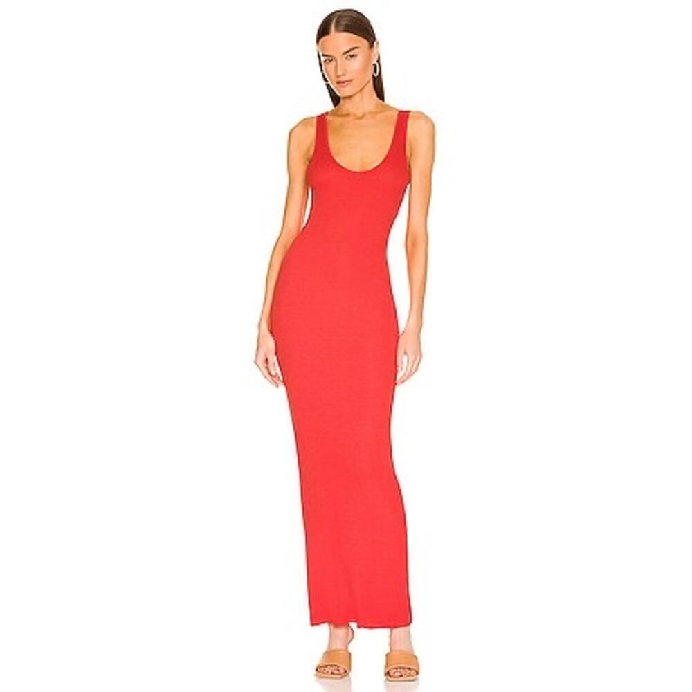 ENZA COSTA Knit Maxi Tank Dress in Blood Orange Small S